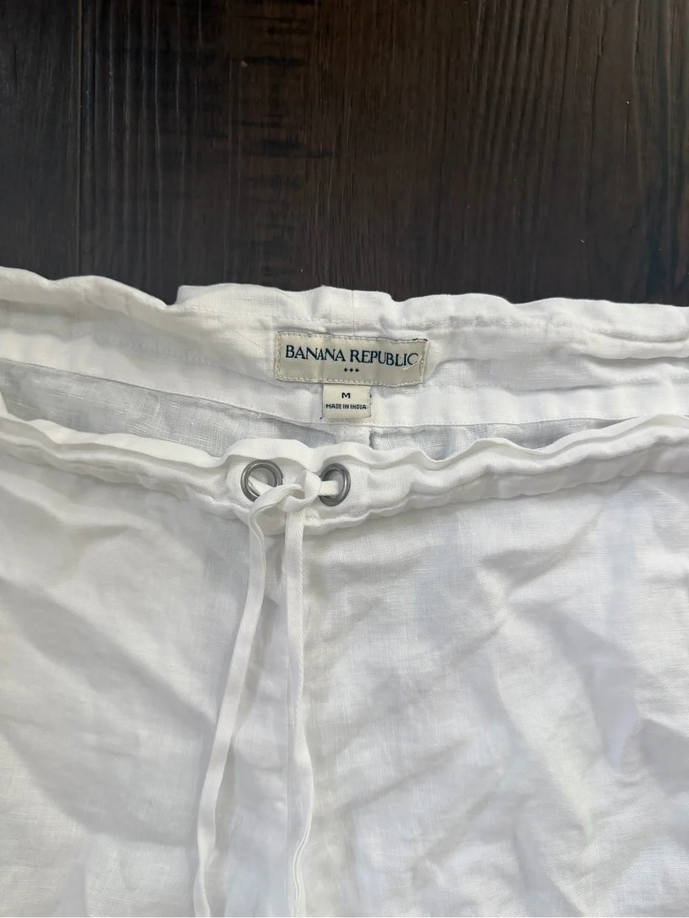Banana Republic White Drawstring Linen Pants Frayed Size M